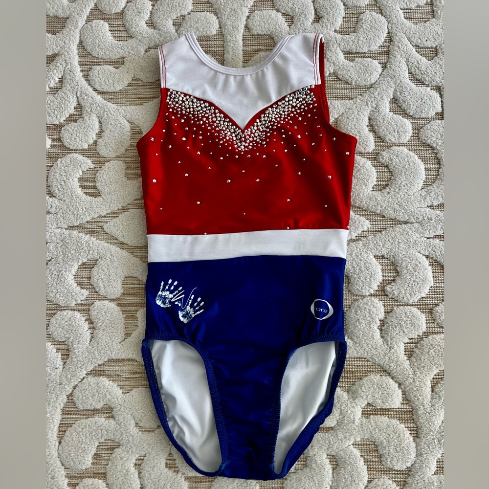 Chalk Warrior Ozone Red and Blue USA Gymnastics Leotard Size AXS